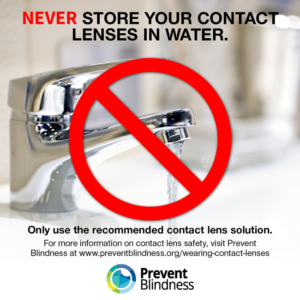 Never store your contact lenses in water.