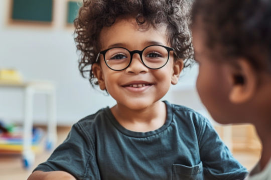a preschool child wearing glasses
