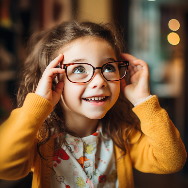 a girl wearing glasses