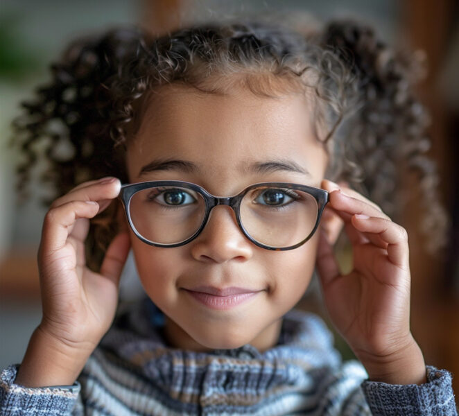 a child wearing glasses