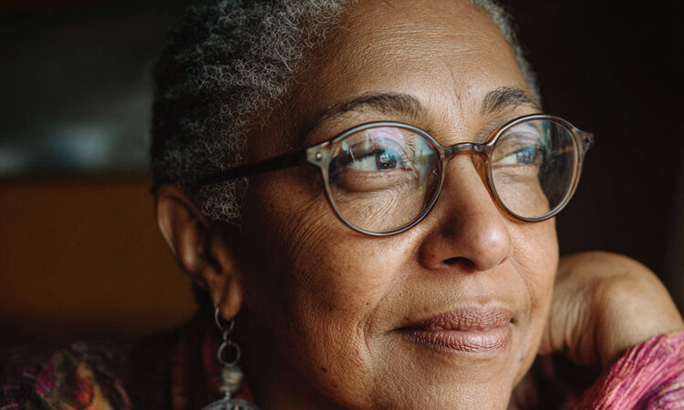 A woman wearing glasses